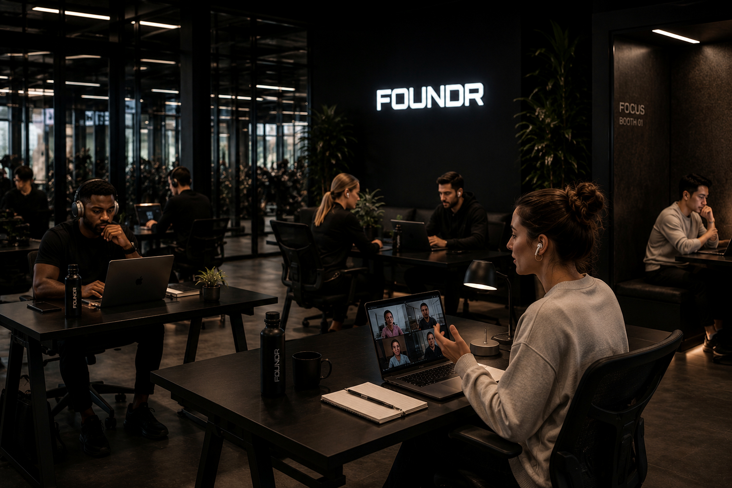 People taking calls in coworking space